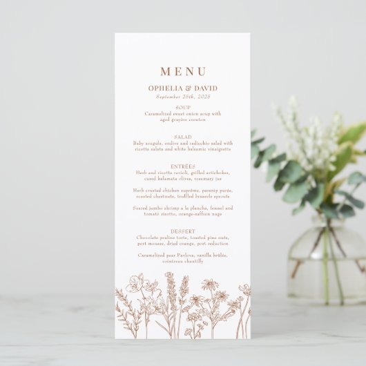 Boho Garden Wildflower Wedding Reception Menu (Staand voorkant)