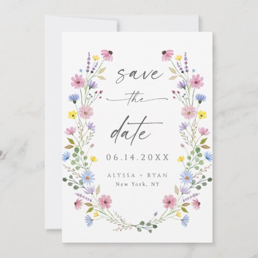 Boho Garden Wildflower Wedding Save the Date Kaart (Voorkant)