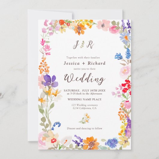 Boho garden zomer florale foto's initialen bruilof kaart (Voorkant)