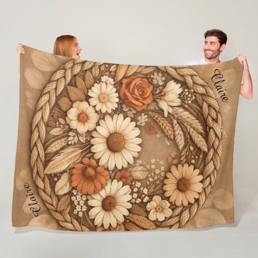 Boho gebloemde geweven cirkel aanpasbaar fleece deken (In situ)