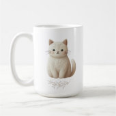 Boho geborduurd beige Kat met bladeren Koffiemok (Links)
