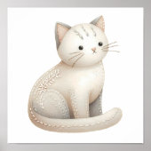 Boho geborduurd beige kat Poster neutraal Kat (Voorkant)