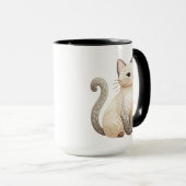 Boho geborduurd neutraal Kat op Coffee Cup Mok (Voorkant rechts)