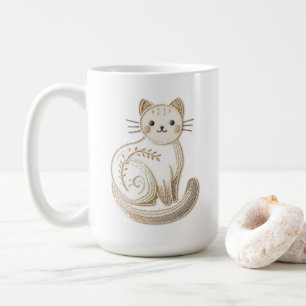Boho geborduurd neutraal katje koffiemok