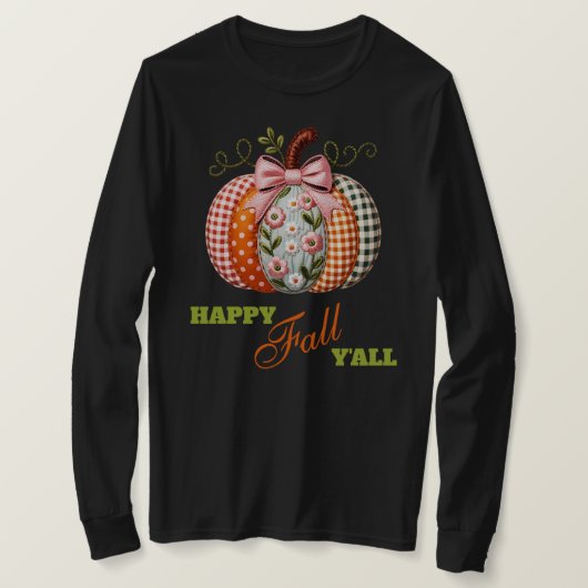 Boho Geborduurd Uitziende Patchwork Pompoen T-shirt (Design voorkant)