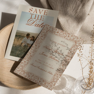 Boho Gebrande Oranje Bloem Terracotta Foto Bruilof Save The Date