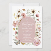 Boho gedempte Blush Wildflower Meadow doopsel Kaart (Voorkant)