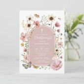 Boho gedempte Blush Wildflower Meadow doopsel Kaart (Staand voorkant)
