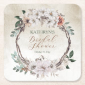 Boho gedempte herfst bloem bruidsfeest kartonnen onderzetters (Voorkant)