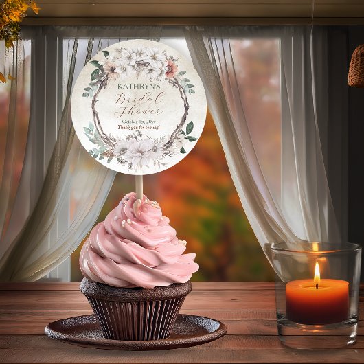 Boho gedempte herfst bloemige bruids-shower ronde sticker