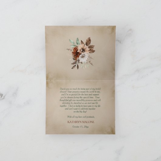 Boho gedempte herfst bloemige 'Verliefd worden' Br Bedankkaart (Binnen)