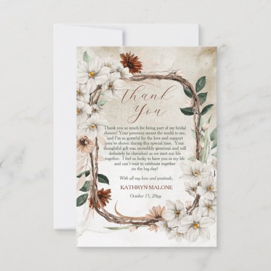 Boho gedempte herfst bloemige 'Verliefd worden' Br Bedankkaart (Voorkant)