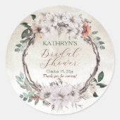 Boho gedempte herfst bloemrijke bruidsdouche ronde sticker (Voorkant)