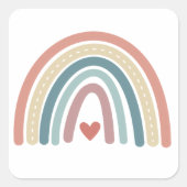Boho, gedempte regenboog, baby shower, eerste verj vierkante sticker (Voorkant)