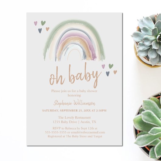 Boho  Gedempte Regenboog Baby Shower Kaart