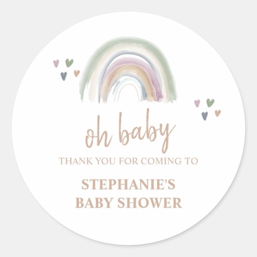 Boho  Gedempte Regenboog Baby Shower Ronde Sticker (Voorkant)
