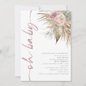 Boho gedraaid script Pampas Roze Oh Baby shower Kaart (Voorkant)