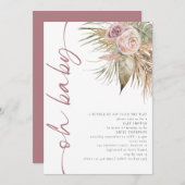 Boho gedraaid script Pampas Roze Oh Baby shower Kaart (Voorkant / Achterkant)