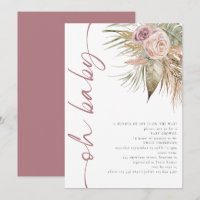 Boho gedraaid script Pampas Roze Oh Baby shower