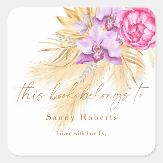 Boho gedroogd pampasgras - dit boek behoort tot vierkante sticker (Voorkant)