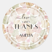 Boho gedroogde bladeren en bloemen Bruidsdouche Ronde Sticker (Voorkant)