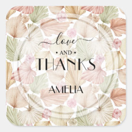 Boho gedroogde bladeren en bloemen bruiloft vierkante sticker