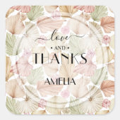 Boho gedroogde bladeren en bloemen bruiloft vierkante sticker (Voorkant)