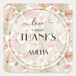 Boho gedroogde bladeren en bloemen bruiloft vierkante sticker