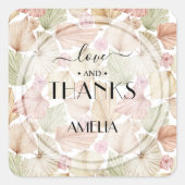 Boho gedroogde bladeren en bloemen bruiloft vierkante sticker (Voorkant)