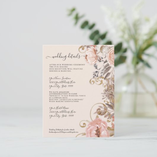 Boho Gedroogde Bloemen Blush Roos Gold Wedding Det Kaart (Staand voorkant)