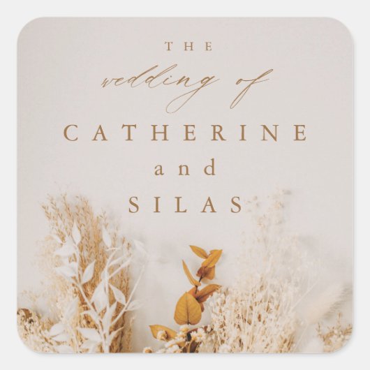 Boho gedroogde bloemen gaan trouwen vierkante sticker (Voorkant)