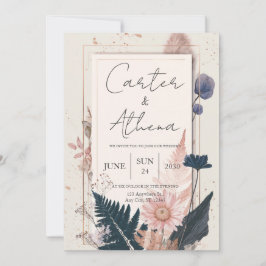 Boho Gedroogde Bloemen Gouden Lijst Bruiloft Kaart