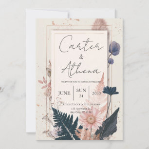Boho Gedroogde Bloemen Gouden Lijst Bruiloft Kaart