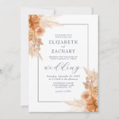 Boho gedroogde bloemen Navy Blue Trouw Kaart (Voorkant)