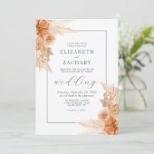 Boho gedroogde bloemen Navy Blue Trouw Kaart (Staand voorkant)