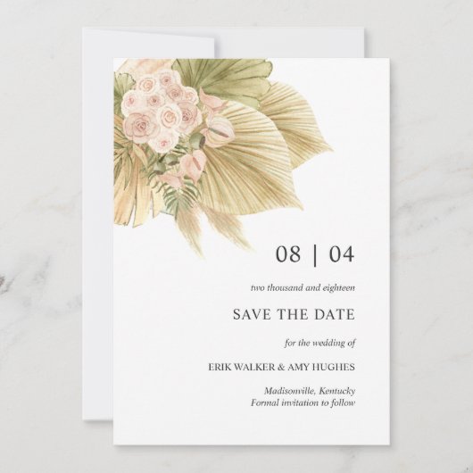 Boho Gedroogde Bloemen Pampas Palm Natuurlijke Huw Save The Date (Voorkant)
