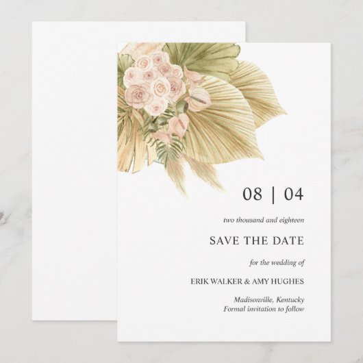 Boho Gedroogde Bloemen Pampas Palm Natuurlijke Huw Save The Date (Voorkant / Achterkant)