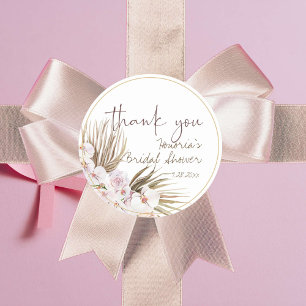 Boho gedroogde bloemen roze orchidee favor  ronde sticker