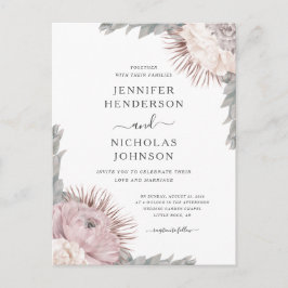 Boho gedroogde bloemen stoffige roze trouw uitnodi uitnodiging briefkaart