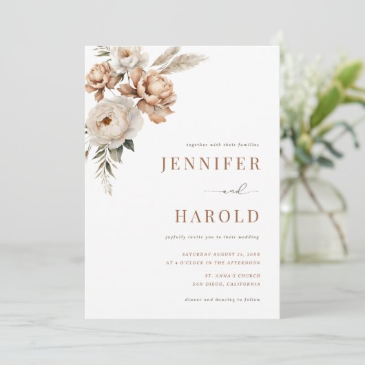 Boho Gedroogde Herfst Floral Minimal Alles in één  Kaart (Staand voorkant)