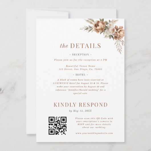 Boho Gedroogde Herfst Floral Minimal Alles in één  Kaart (Achterkant)