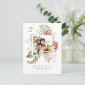 Boho Gedroogde Palm en Orchideeën Foto Sla de datu Aankondigingskaart (Staand voorkant)