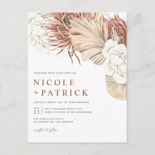 Boho gedroogde palmbladeren en orchideeën bruiloft uitnodiging briefkaart
