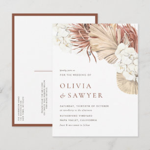 Boho Gedroogde Palmbladeren en Orchideeën QR Code  Uitnodiging Briefkaart