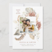 Boho Gedroogde Palmbladeren en Witte Orchideeën Fo Save The Date (Voorkant)