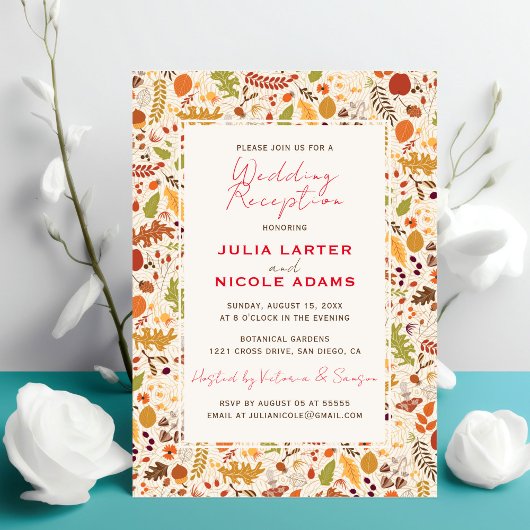 Boho Gedroogde Rustieke Herfst Bruiloftsreceptie Kaart