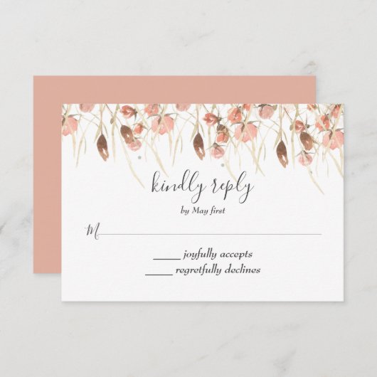 Boho gedroogde waterverf bloem bruiloft RSVP (Voorkant / Achterkant)