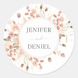 Boho Gedroogde Waterverf Bloemenbruiloft Ronde Sticker