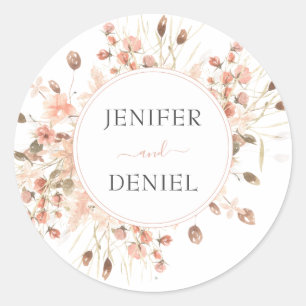 Boho Gedroogde Waterverf Bloemenbruiloft Ronde Sticker