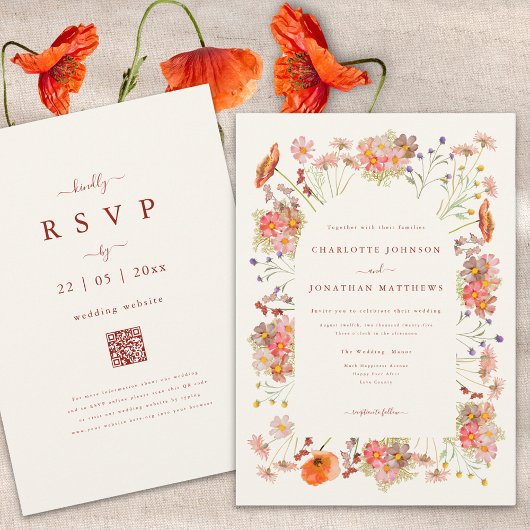 Boho gedroogde wilde bloemen herfst bruiloft kaart